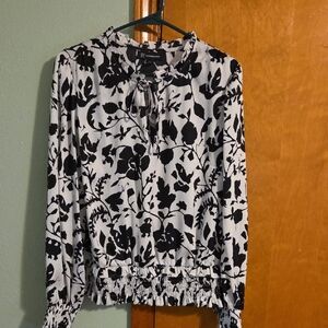 INC International Concepts Black and White Floral Blouse
